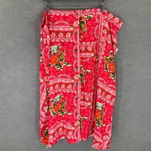 LC Lauren Conrad Women's Plus 3X Red Floral Print Button Up Midi Skirt NEW‎